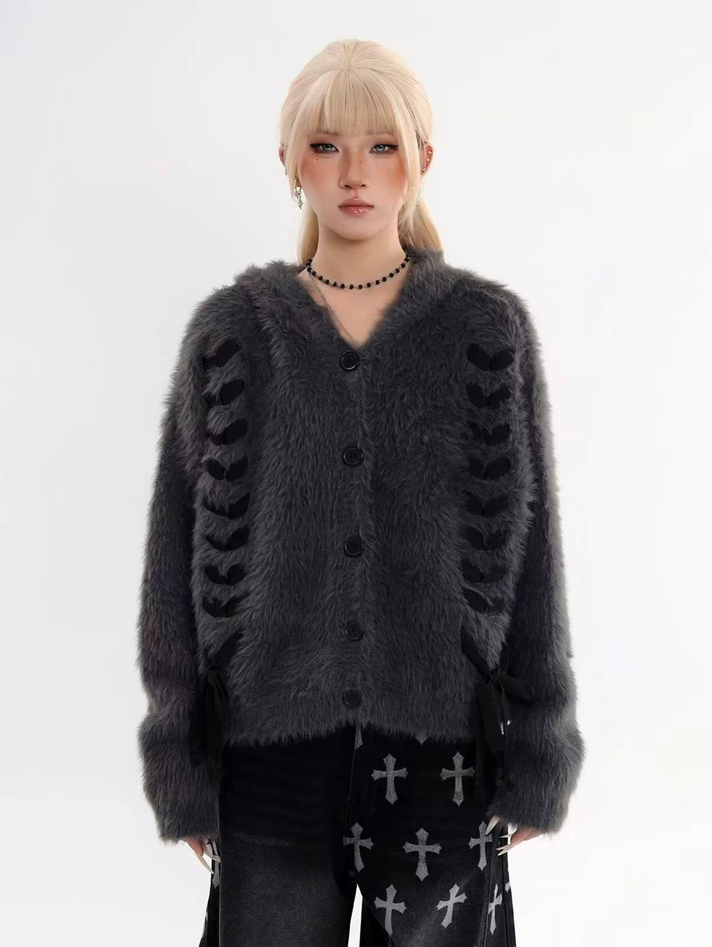 Bunny Ear Hooded Relaxed Cardigan   oliviroa オリヴィオラ