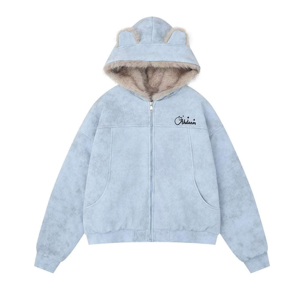 Bear Ear Faux Fur Collar Padded Jacket   OL2082