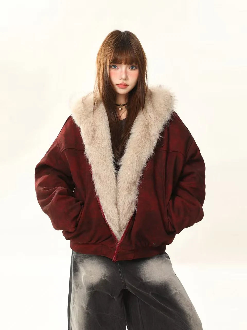 Bear Ear Faux Fur Collar Padded Jacket   OL2082