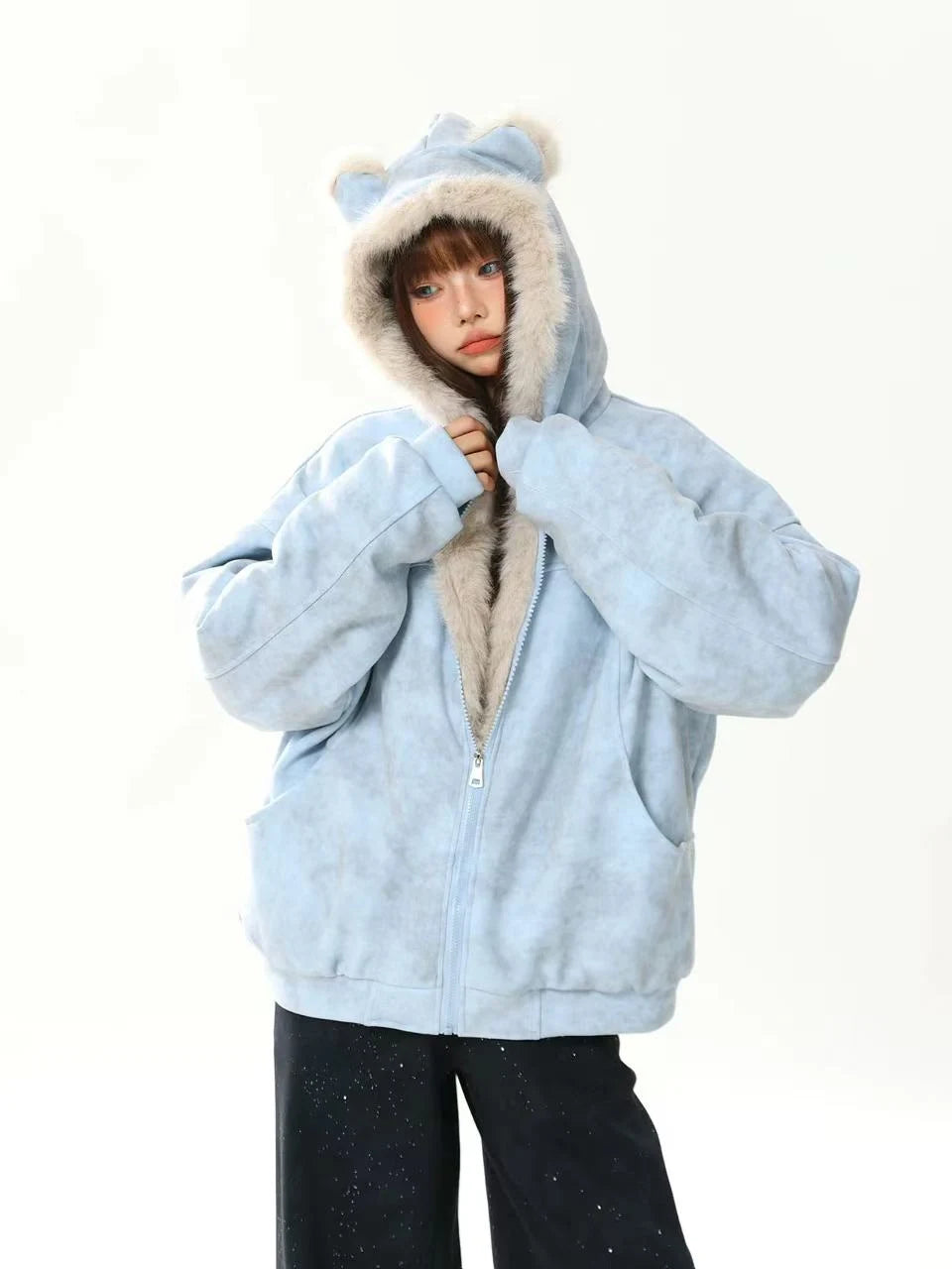 Bear Ear Faux Fur Collar Padded Jacket   oliviroa オリヴィオラ