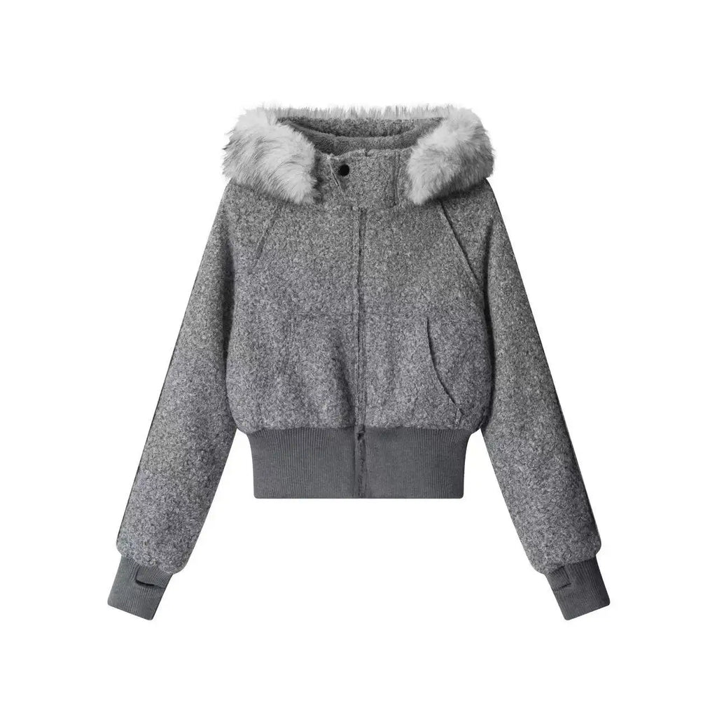 Detachable Fur Collar Hooded Fitted Jacket   OL2083