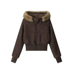 Detachable Fur Collar Hooded Fitted Jacket   OL2083