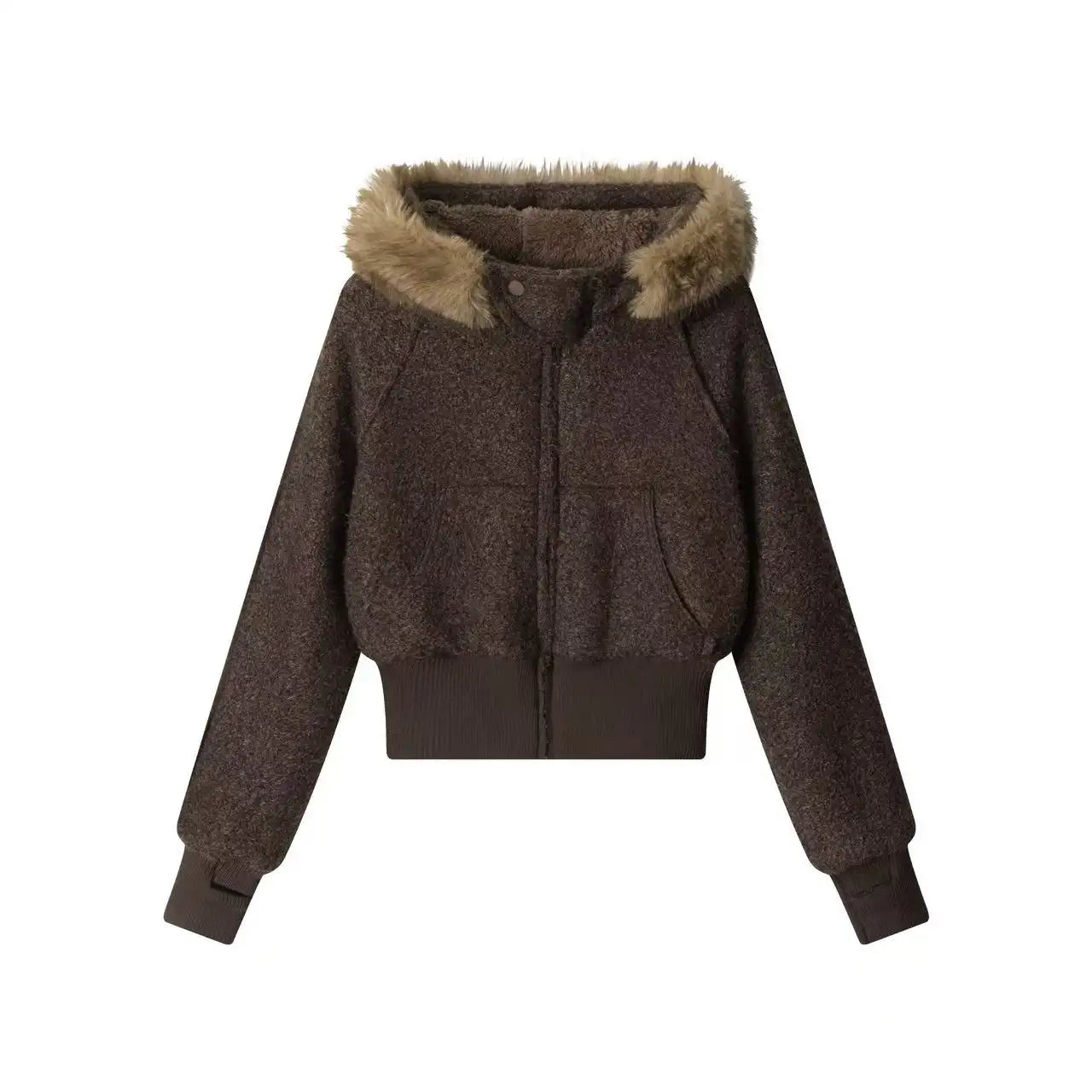 Detachable Fur Collar Hooded Fitted Jacket   OL2083