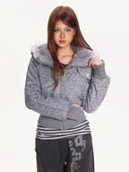 Detachable Fur Collar Hooded Fitted Jacket   oliviroa オリヴィオラ