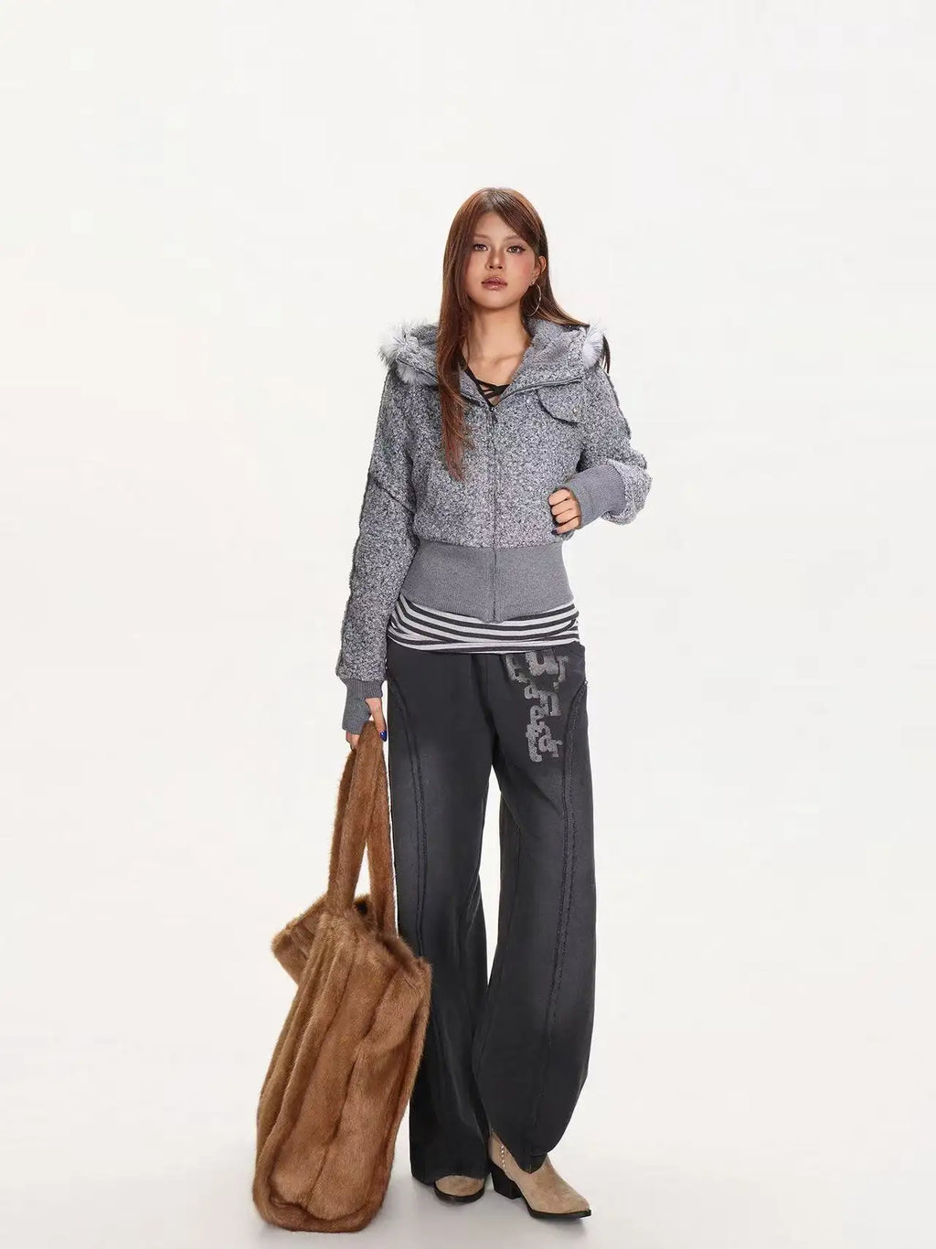 Detachable Fur Collar Hooded Fitted Jacket   OL2083