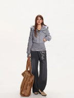 Detachable Fur Collar Hooded Fitted Jacket   OL2083