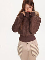 Detachable Fur Collar Hooded Fitted Jacket   OL2083