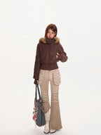 Detachable Fur Collar Hooded Fitted Jacket   OL2083