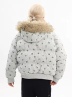 Cross Print Faux Fur Hooded Padded Jacket   OL2084