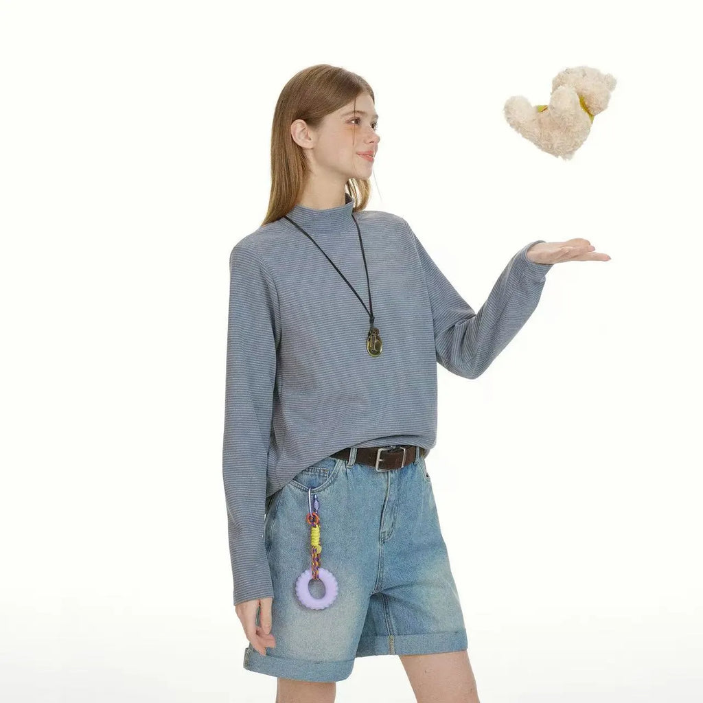 Slim Fit Striped High Neck Long Sleeve Top   OL2085