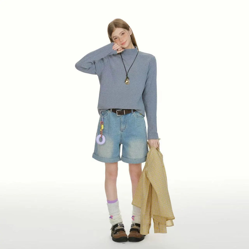 Slim Fit Striped High Neck Long Sleeve Top   OL2085