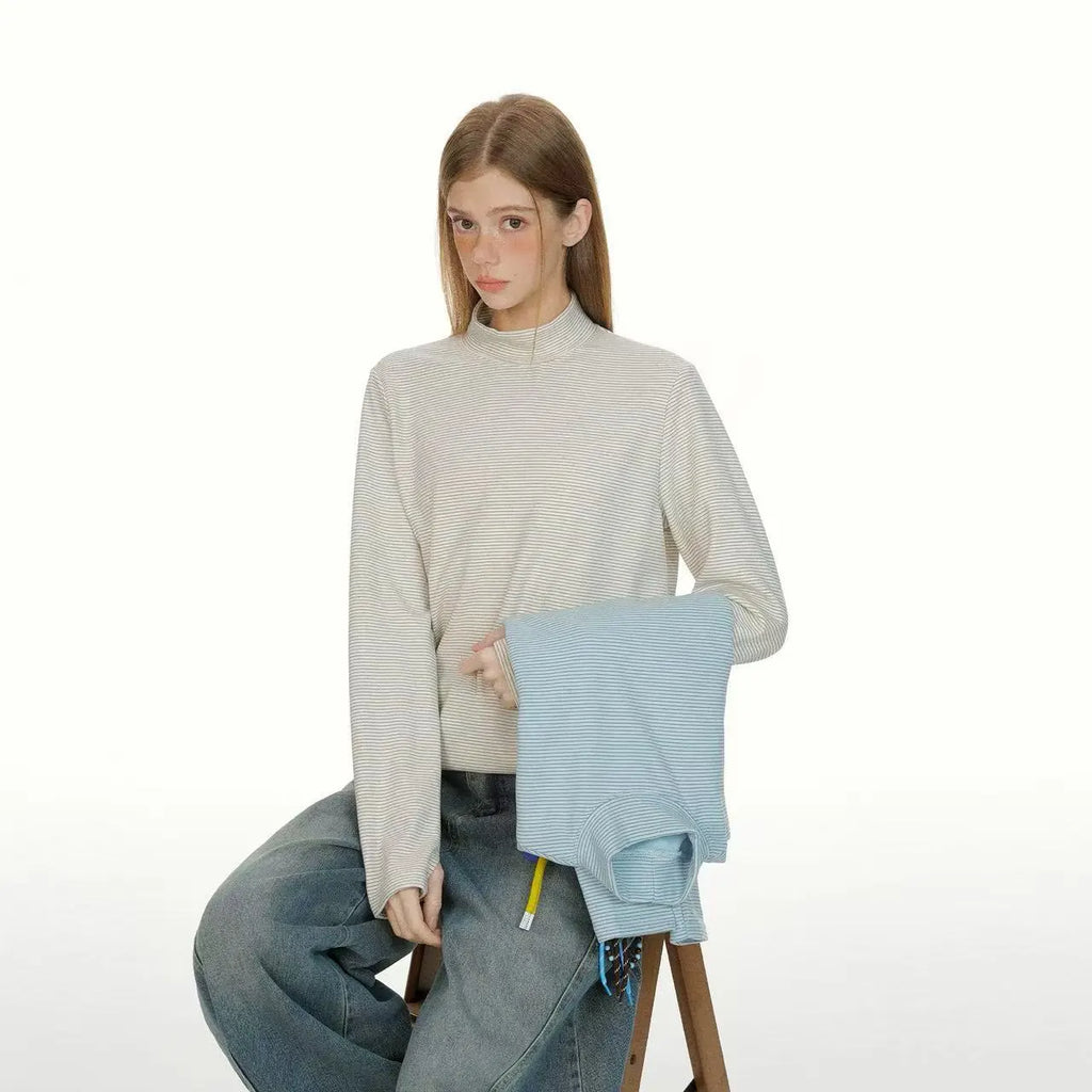 Slim Fit Striped High Neck Long Sleeve Top   OL2085