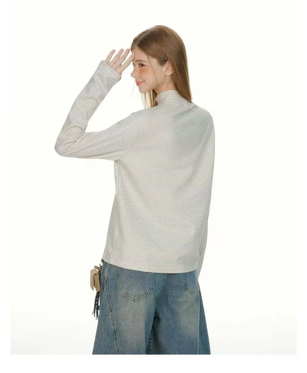 Slim Fit Striped High Neck Long Sleeve Top   OL2085