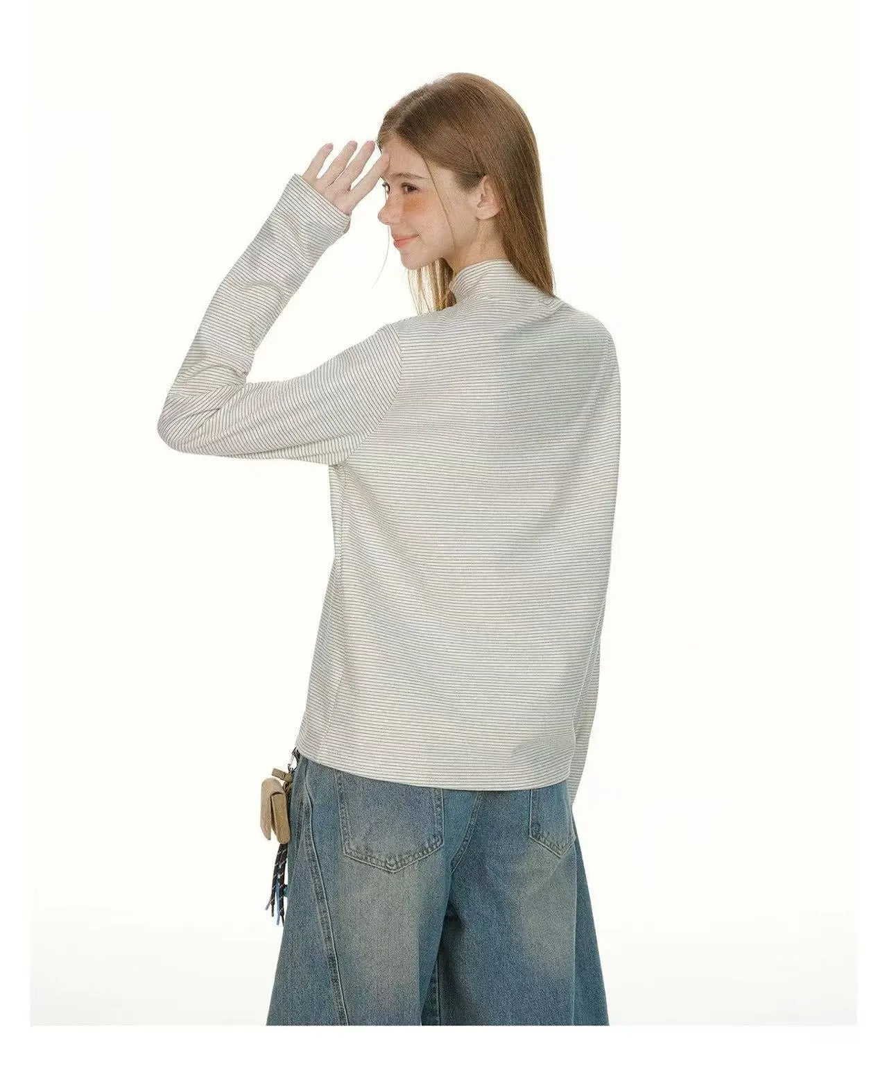 Slim Fit Striped High Neck Long Sleeve Top   OL2085