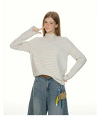 Slim Fit Striped High Neck Long Sleeve Top   oliviroa オリヴィオラ