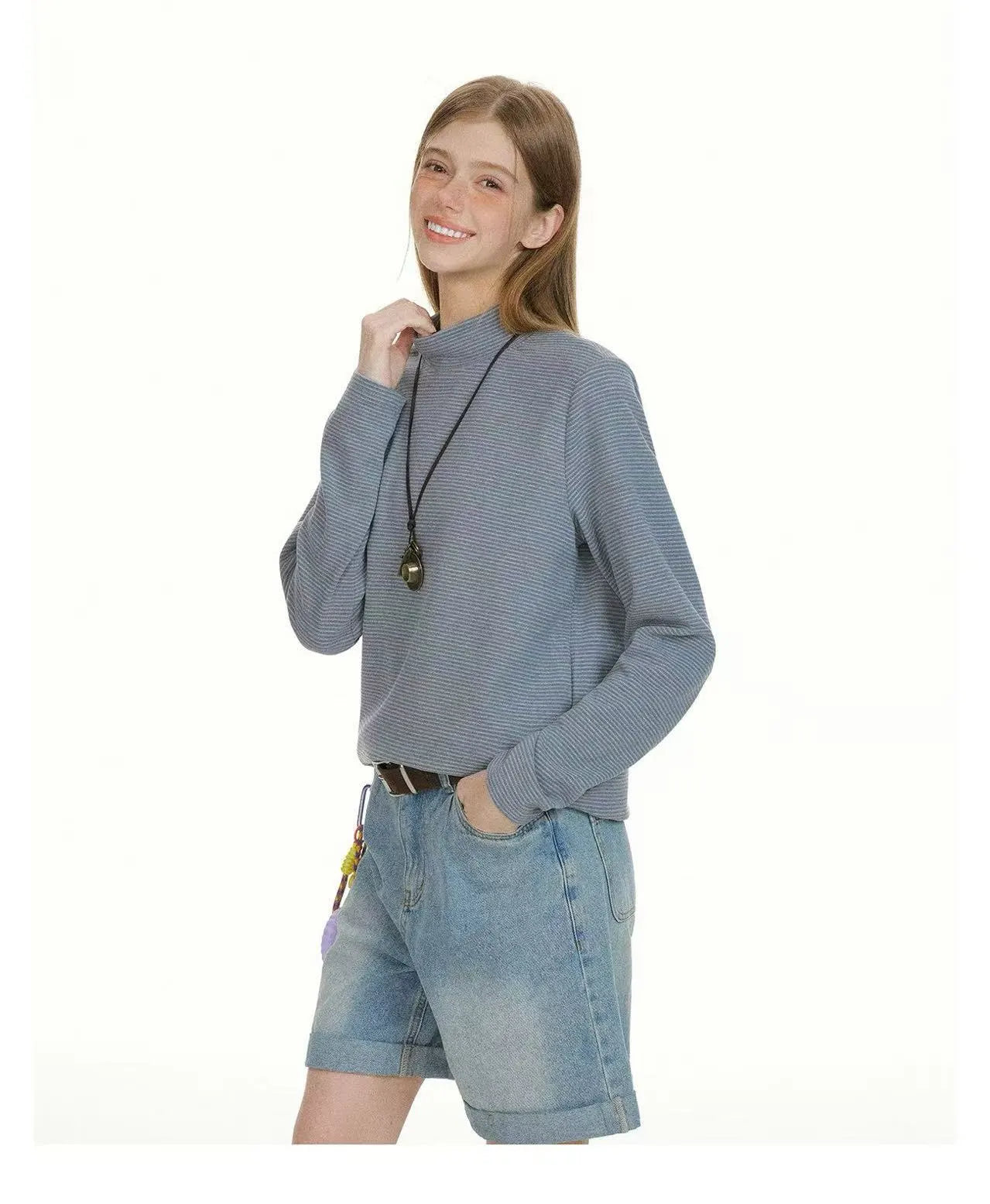 Slim Fit Striped High Neck Long Sleeve Top   OL2085