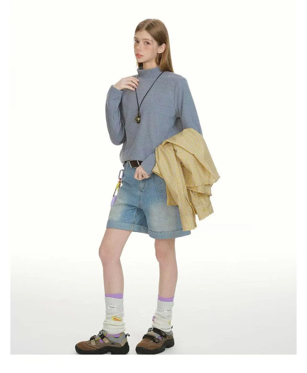 Slim Fit Striped High Neck Long Sleeve Top   OL2085