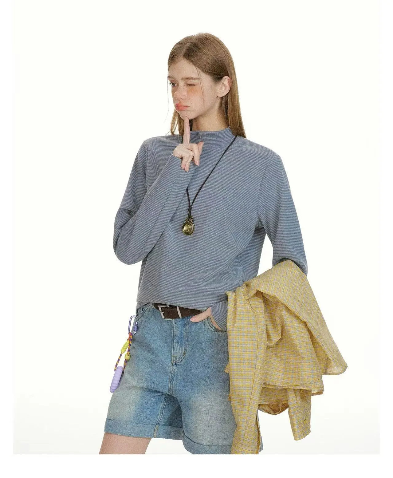 Slim Fit Striped High Neck Long Sleeve Top   OL2085