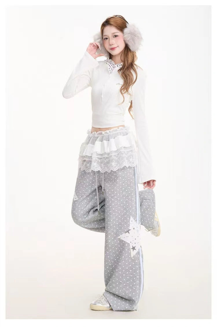 Star Patch Relaxed Straight Sweatpants   OL2089