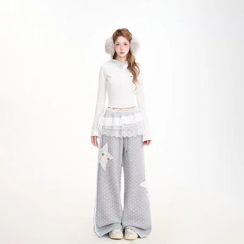 Star Patch Relaxed Straight Sweatpants   OL2089