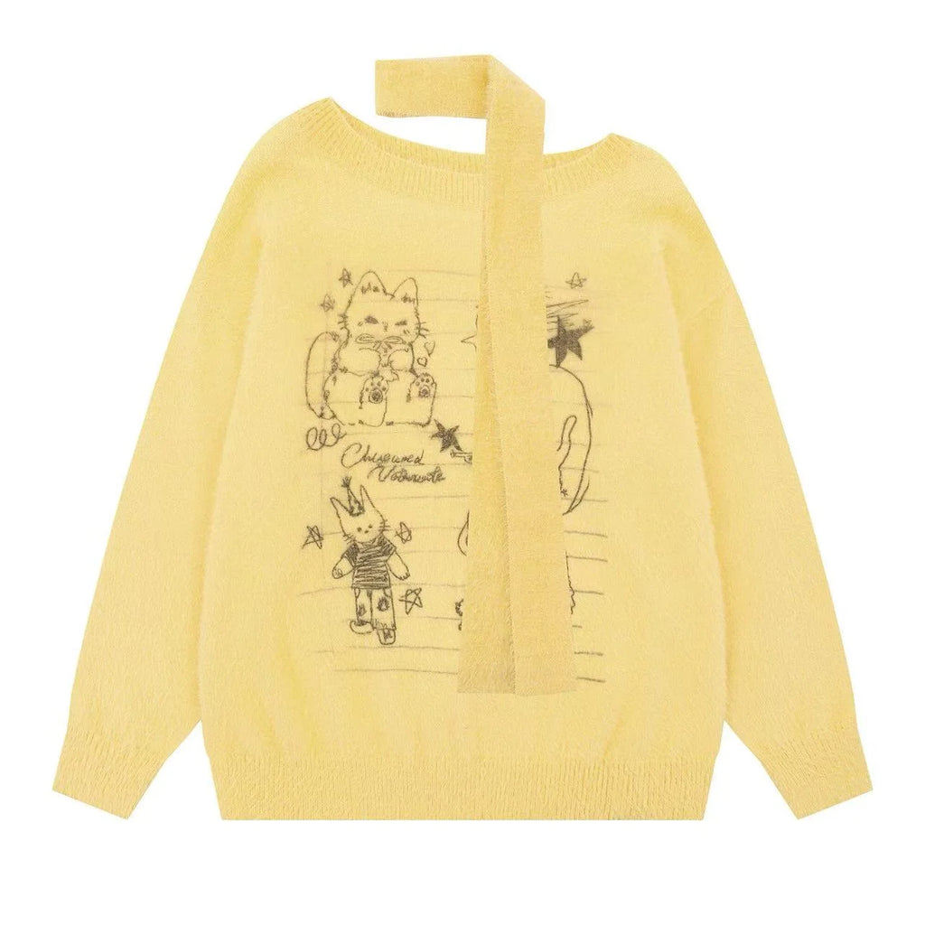 Faux Mink Cat Sweater with Scarf   OL2091