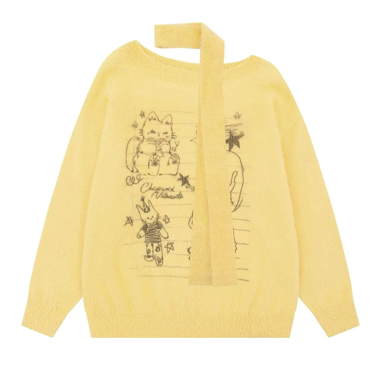 Faux Mink Cat Sweater with Scarf   OL2091