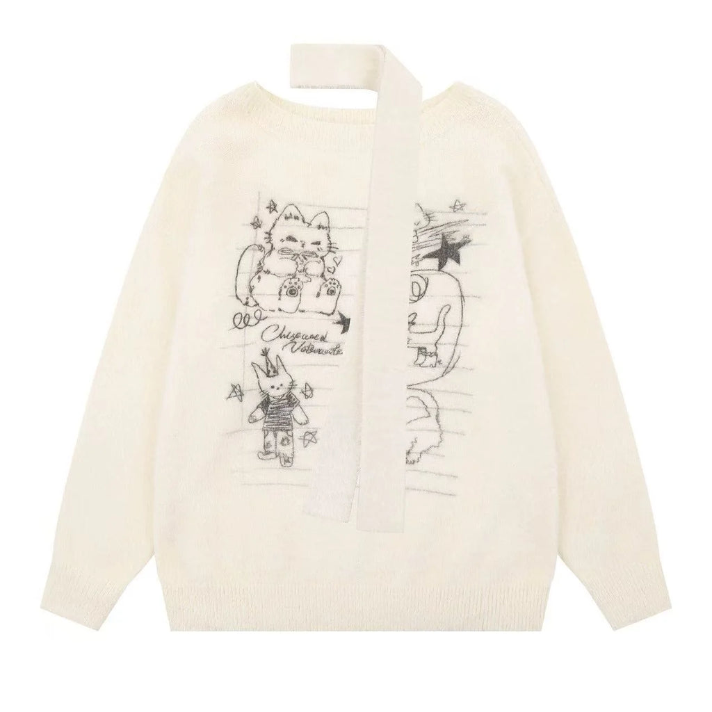 Faux Mink Cat Sweater with Scarf   OL2091