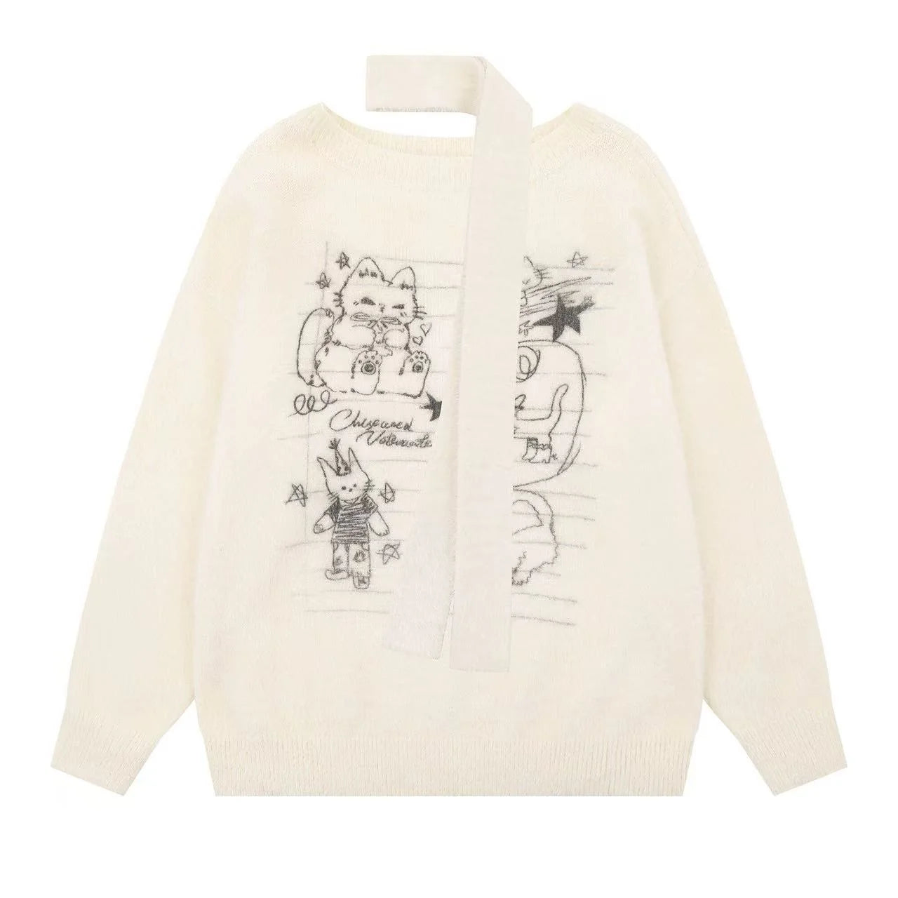 Faux Mink Cat Sweater with Scarf   OL2091