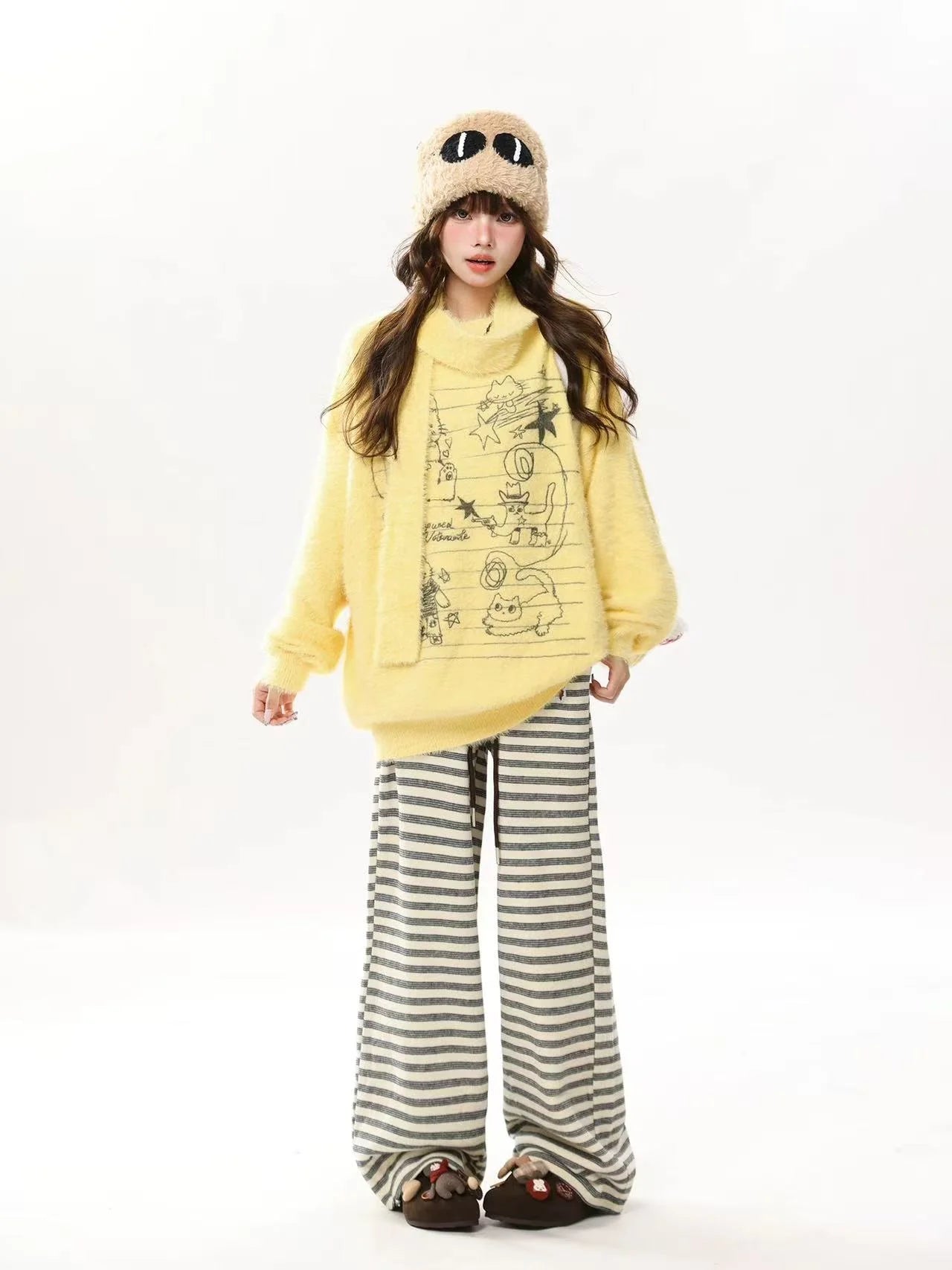 Faux Mink Cat Sweater with Scarf   OL2091