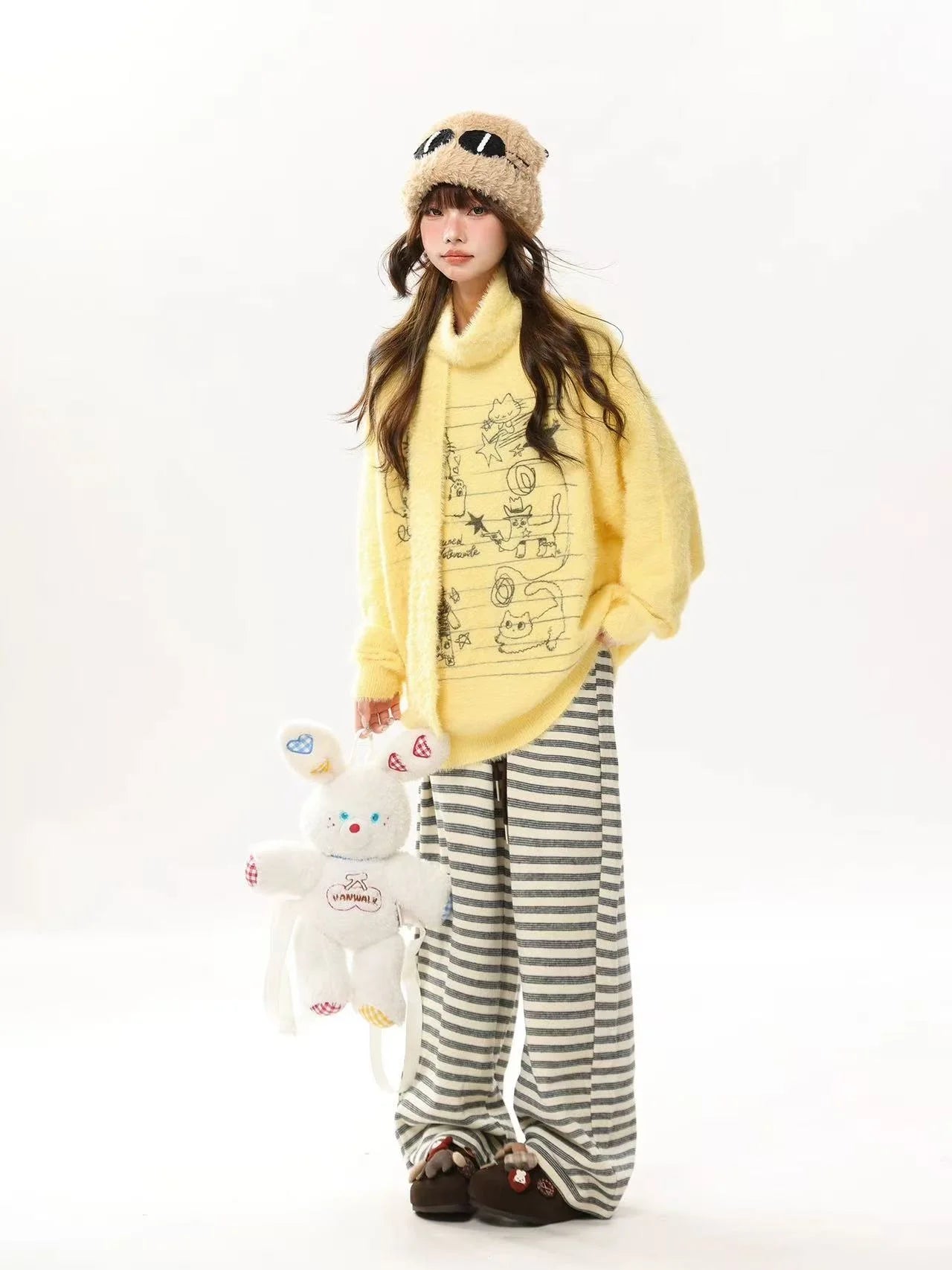 Faux Mink Cat Sweater with Scarf   OL2091