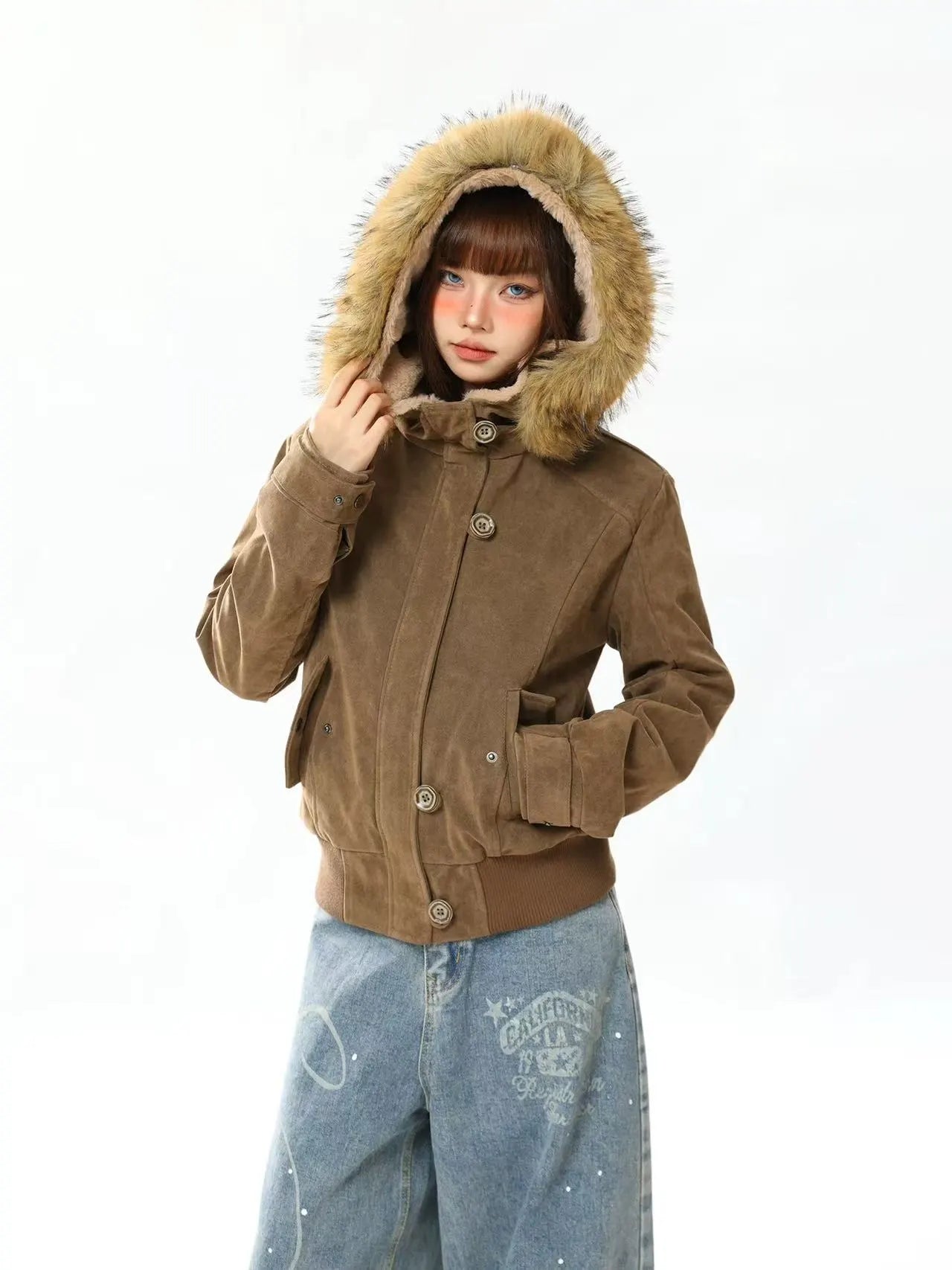 Vintage Faux Fur Collar Work Jacket   OL2094