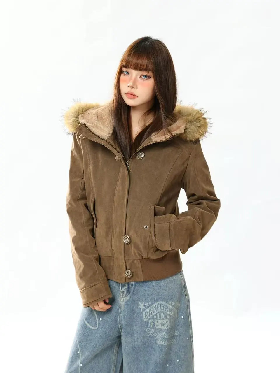 Vintage Faux Fur Collar Work Jacket   OL2094