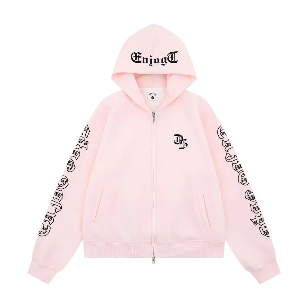 Vintage Letter Print Cropped Zip Hoodie   OL2096