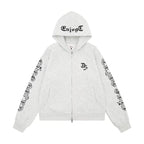 Vintage Letter Print Cropped Zip Hoodie   OL2096