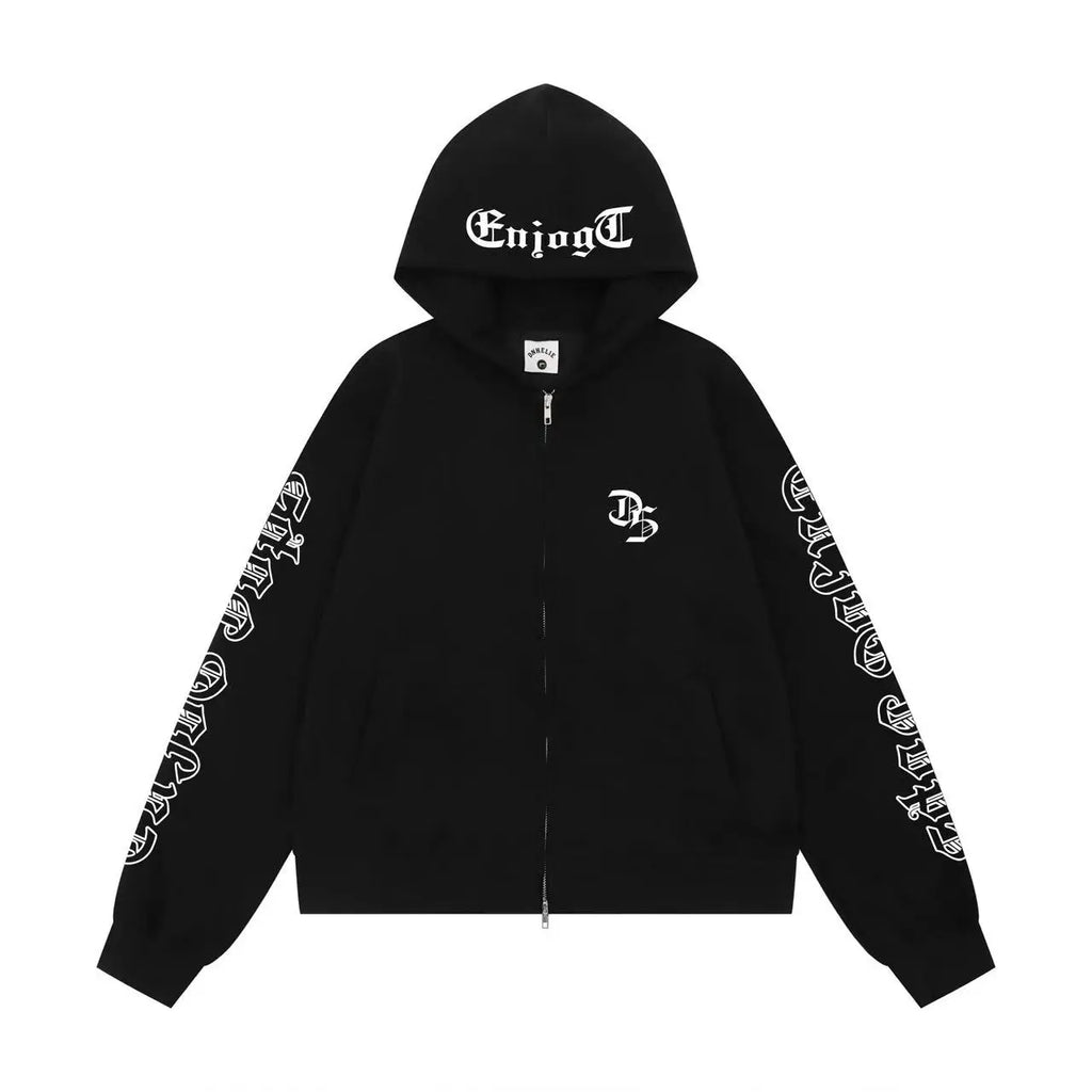 Vintage Letter Print Cropped Zip Hoodie   OL2096