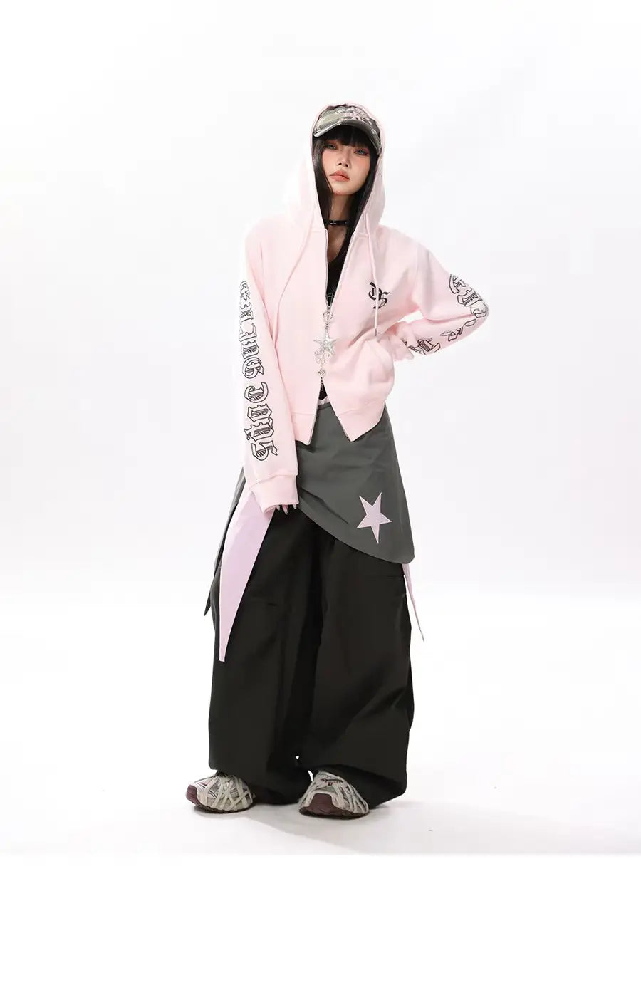 Vintage Letter Print Cropped Zip Hoodie   OL2096