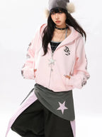 Vintage Letter Print Cropped Zip Hoodie   oliviroa オリヴィオラ