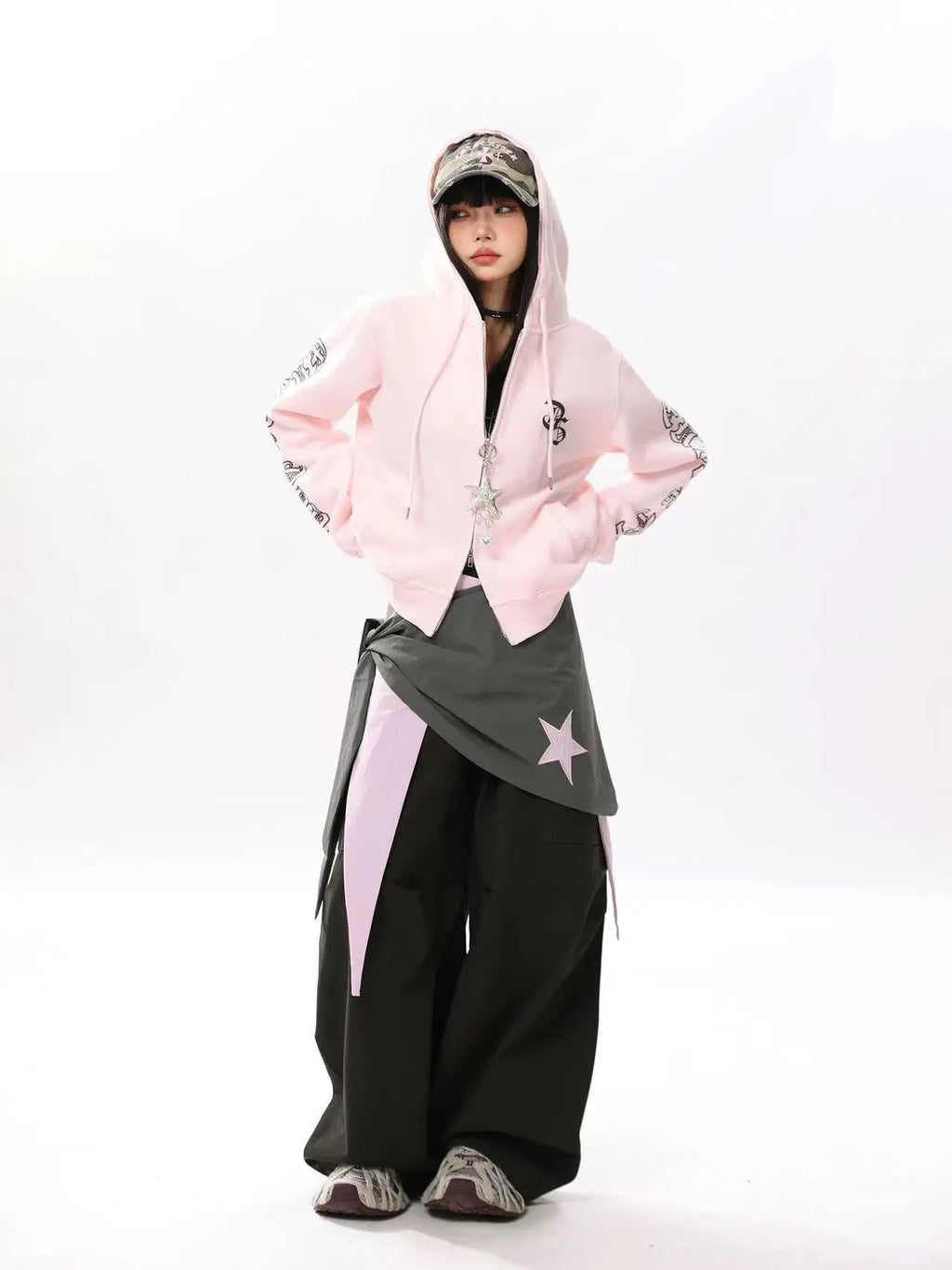 Vintage Letter Print Cropped Zip Hoodie   OL2096