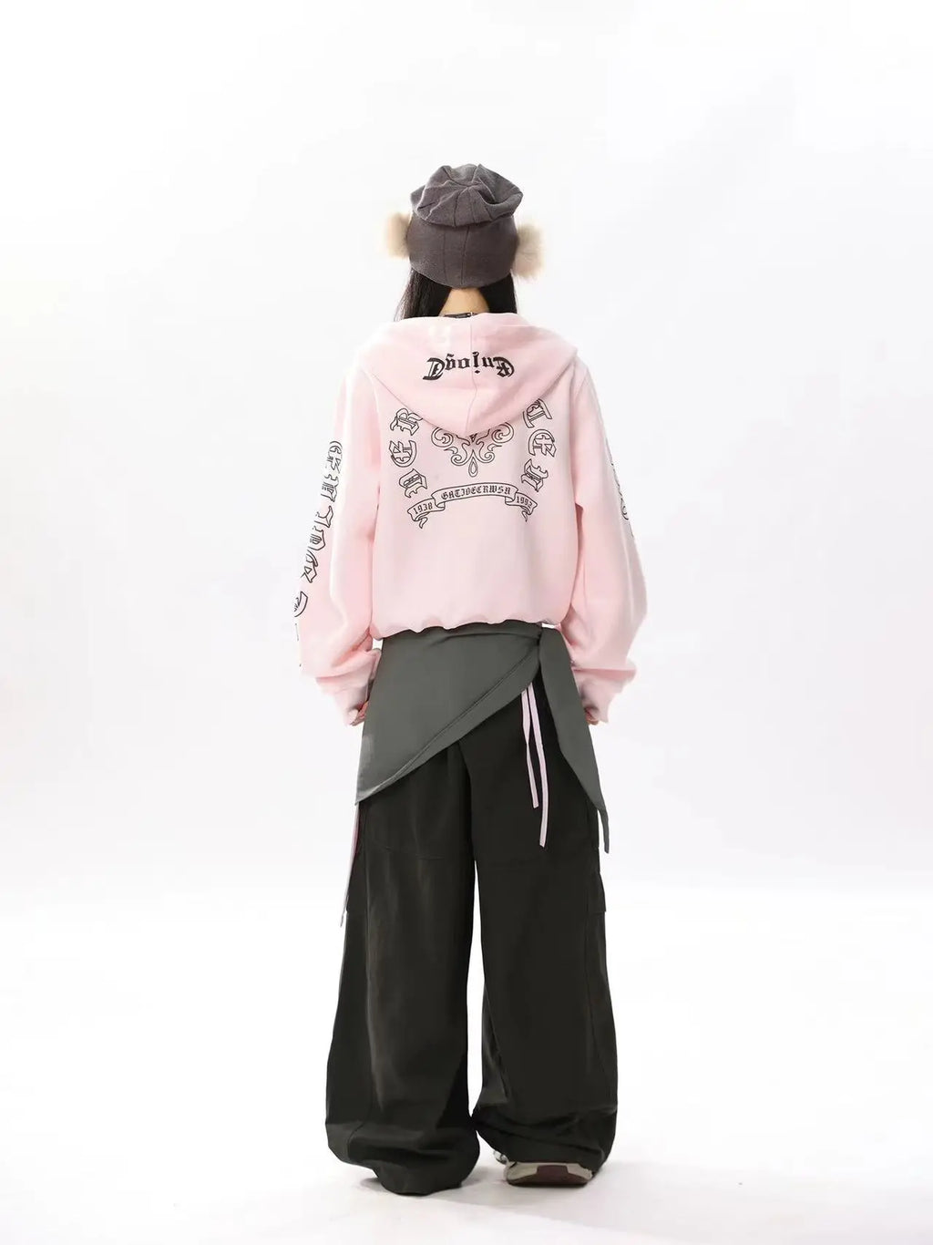 Vintage Letter Print Cropped Zip Hoodie   OL2096