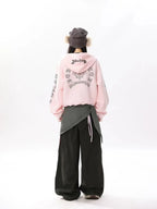 Vintage Letter Print Cropped Zip Hoodie   OL2096