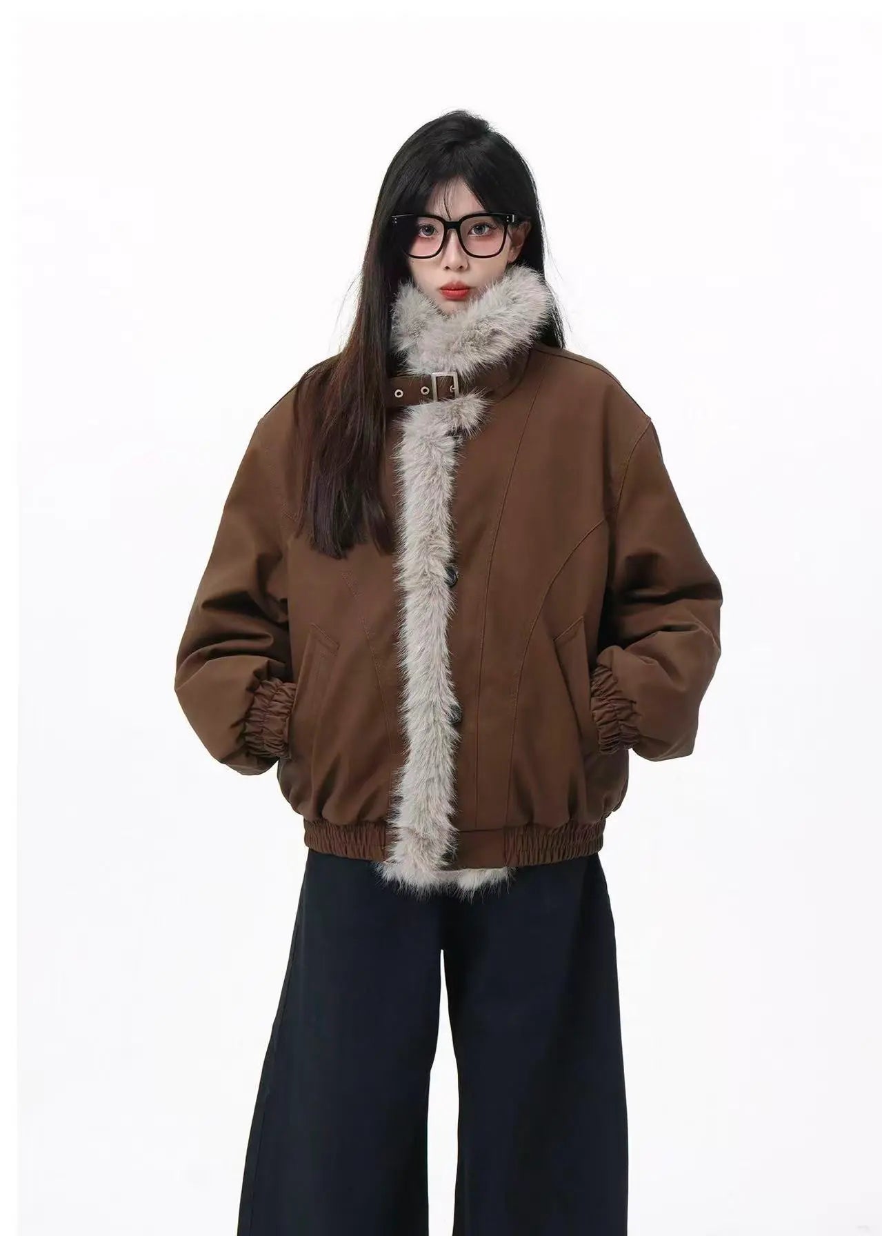 Vintage Faux Fur Collar Padded Jacket   oliviroa オリヴィオラ