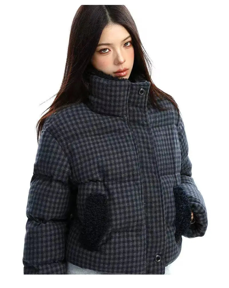 Vintage Cropped Stand Collar Padded Jacket   OL2099