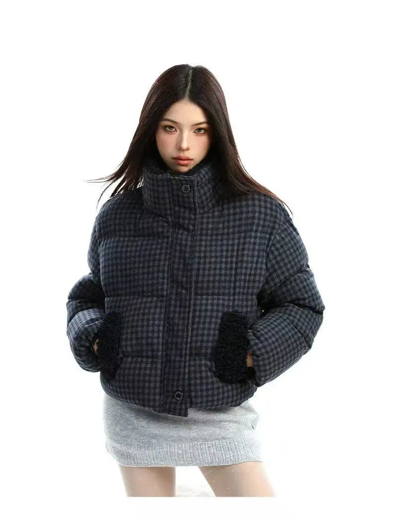 Vintage Cropped Stand Collar Padded Jacket   OL2099