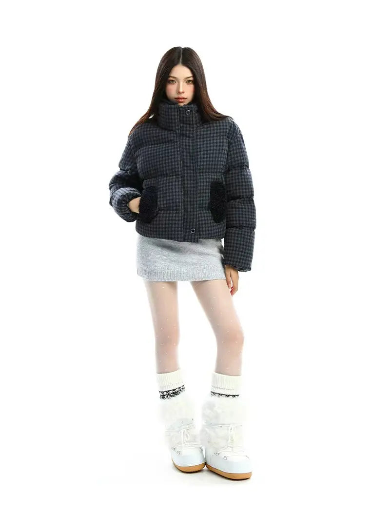 Vintage Cropped Stand Collar Padded Jacket   OL2099