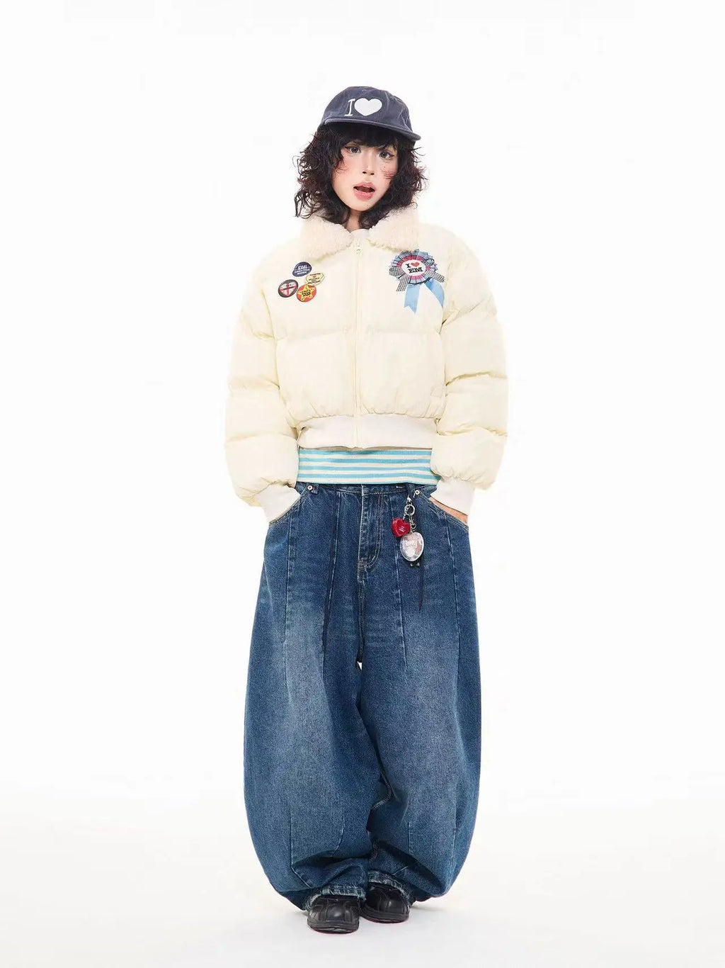 Vintage Faux Fur Collar Cropped Padded Jacket   OL2101