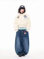 Vintage Faux Fur Collar Cropped Padded Jacket   OL2101