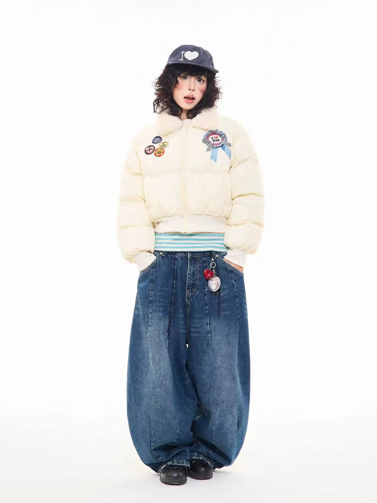 Vintage Faux Fur Collar Cropped Padded Jacket   OL2101