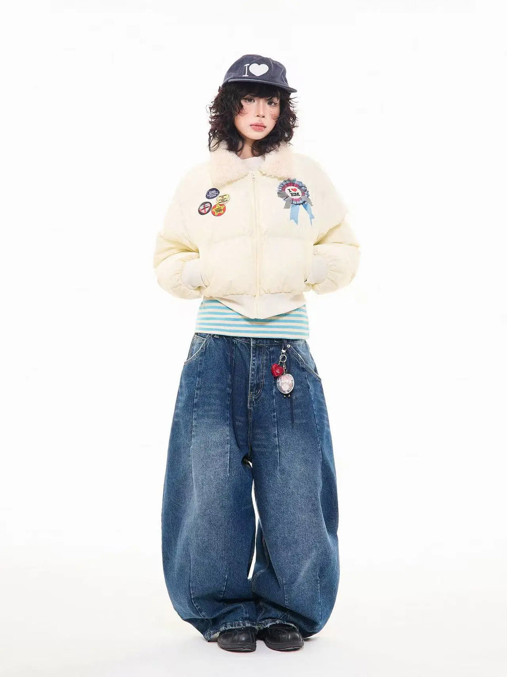 Vintage Faux Fur Collar Cropped Padded Jacket   OL2101