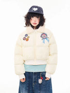 Vintage Faux Fur Collar Cropped Padded Jacket   oliviroa オリヴィオラ