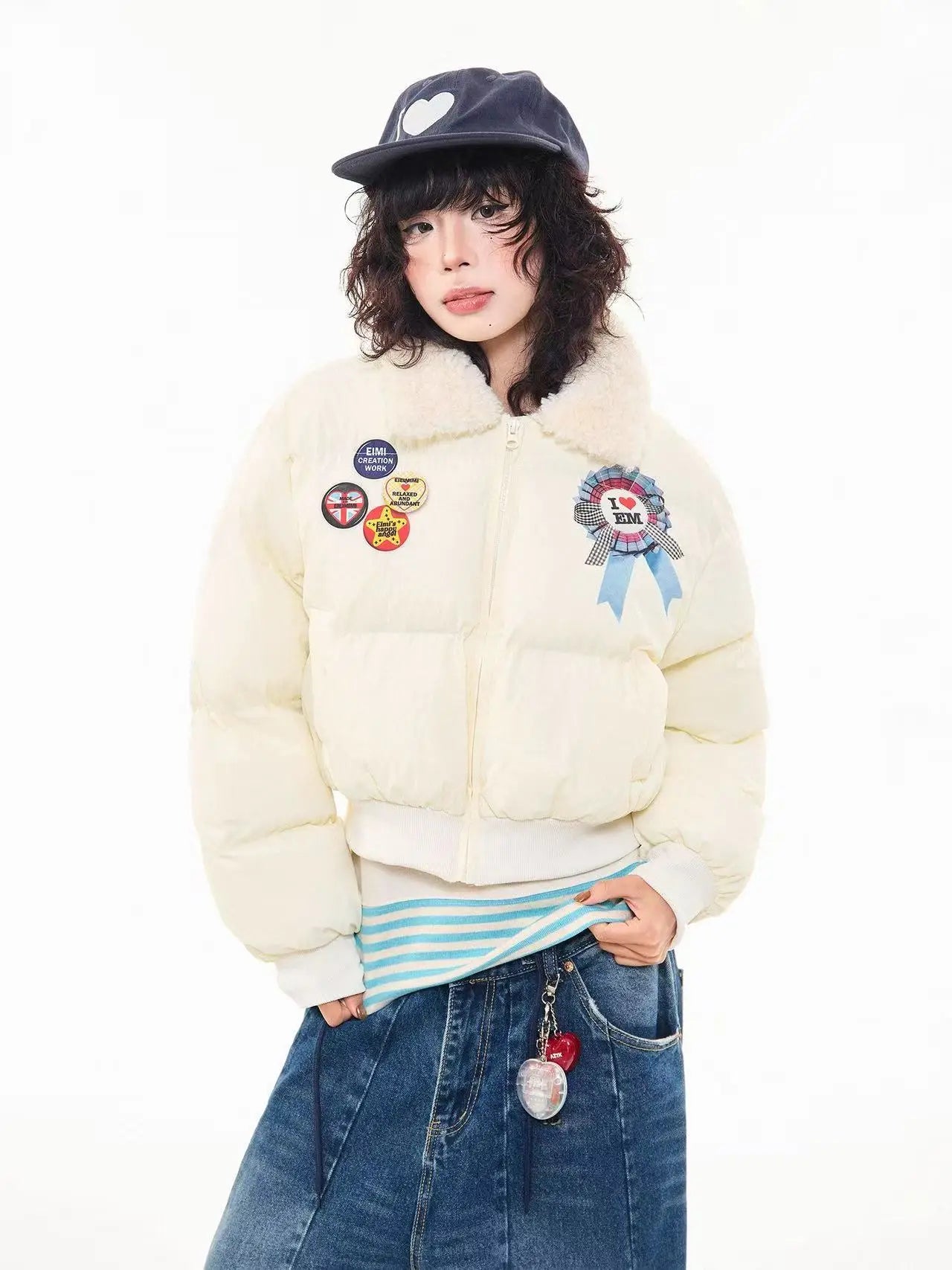 Vintage Faux Fur Collar Cropped Padded Jacket   OL2101